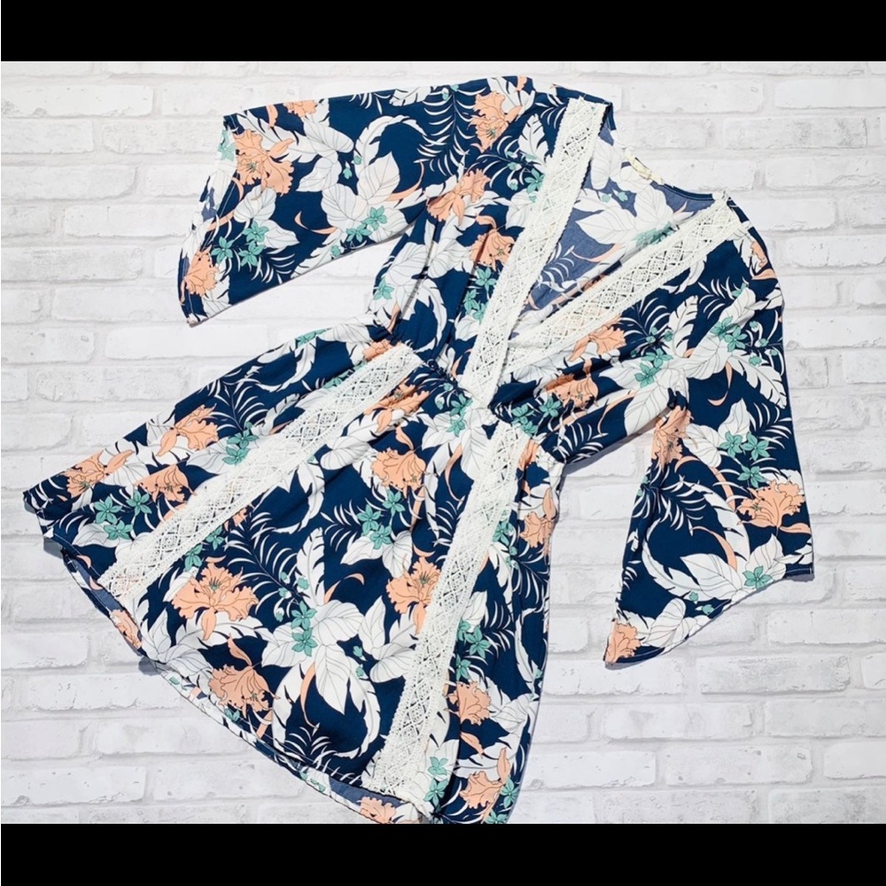 ILLA ILLA Floral BoHo Navy Lace Dress coverup Small